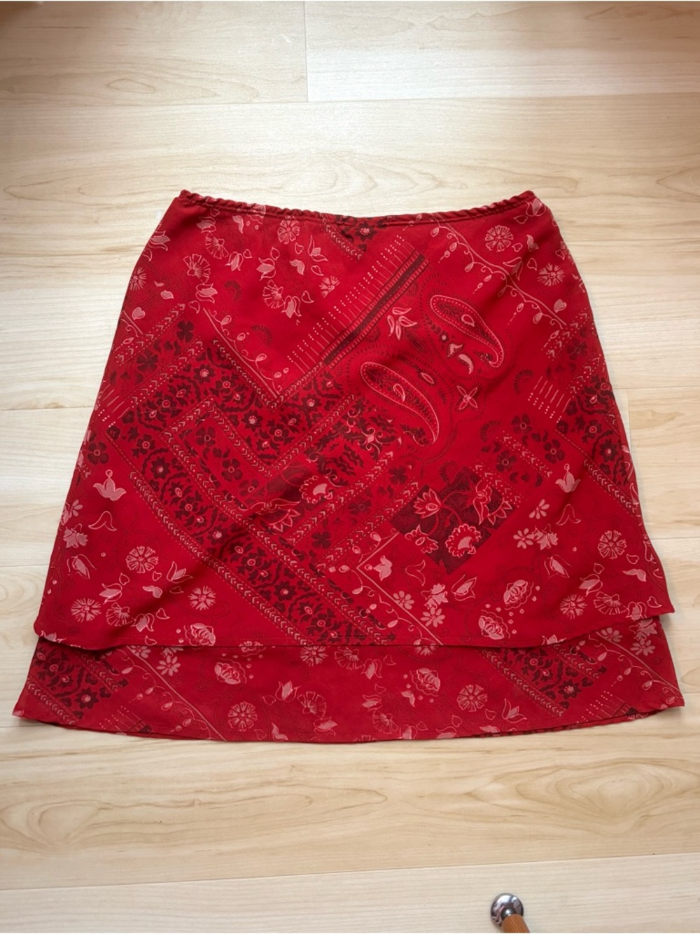 Vintage Red Printed Bandana Layered Midi Skirt